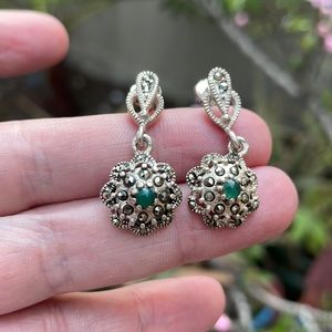 Vintage sterling silver/emerald earrings